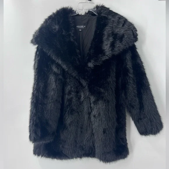 Coalition LA black faux fur coat women’s new large - Picture 3 of 8